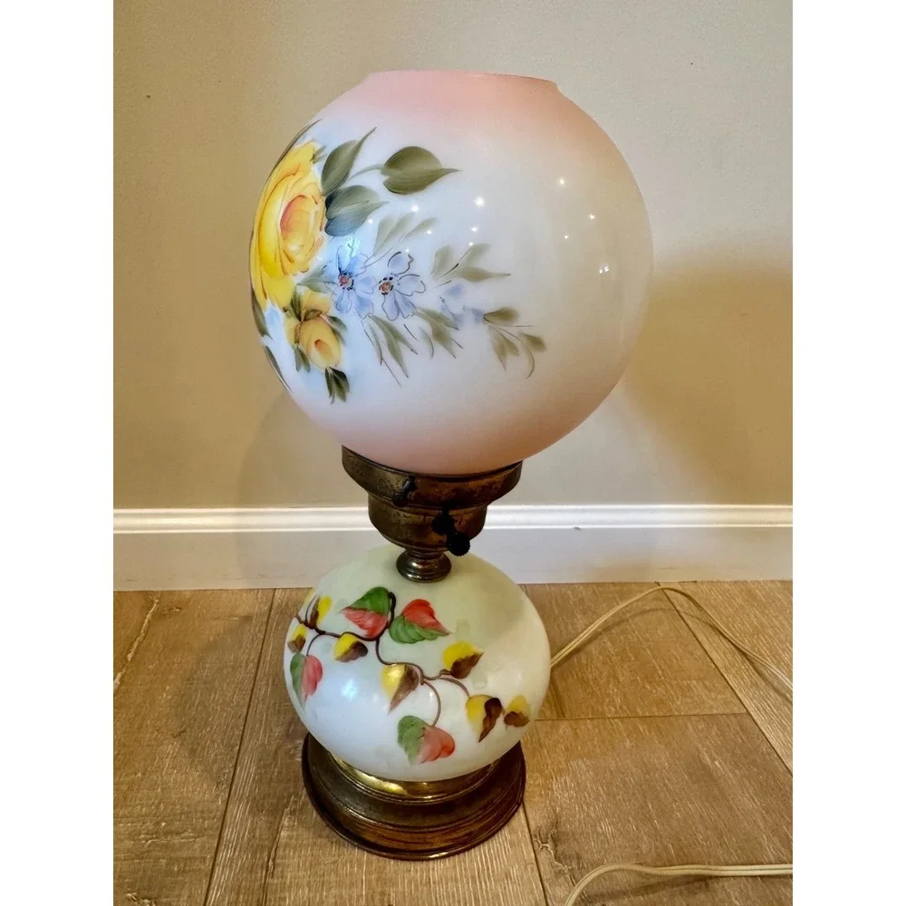 Antique Victorian Gone With the Wind Hand Painted Pink & Yellow Flowers WORKING
